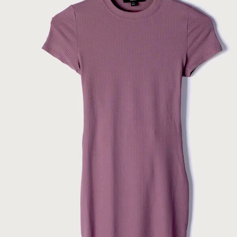 Ribbed Short Sleeve Purple Bodycon Dress